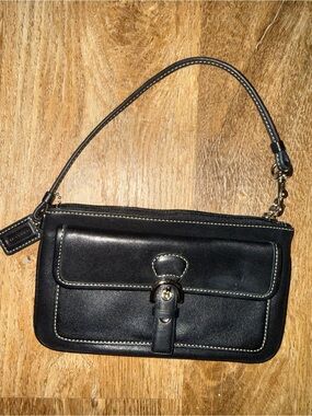 Coach black leather wristlet